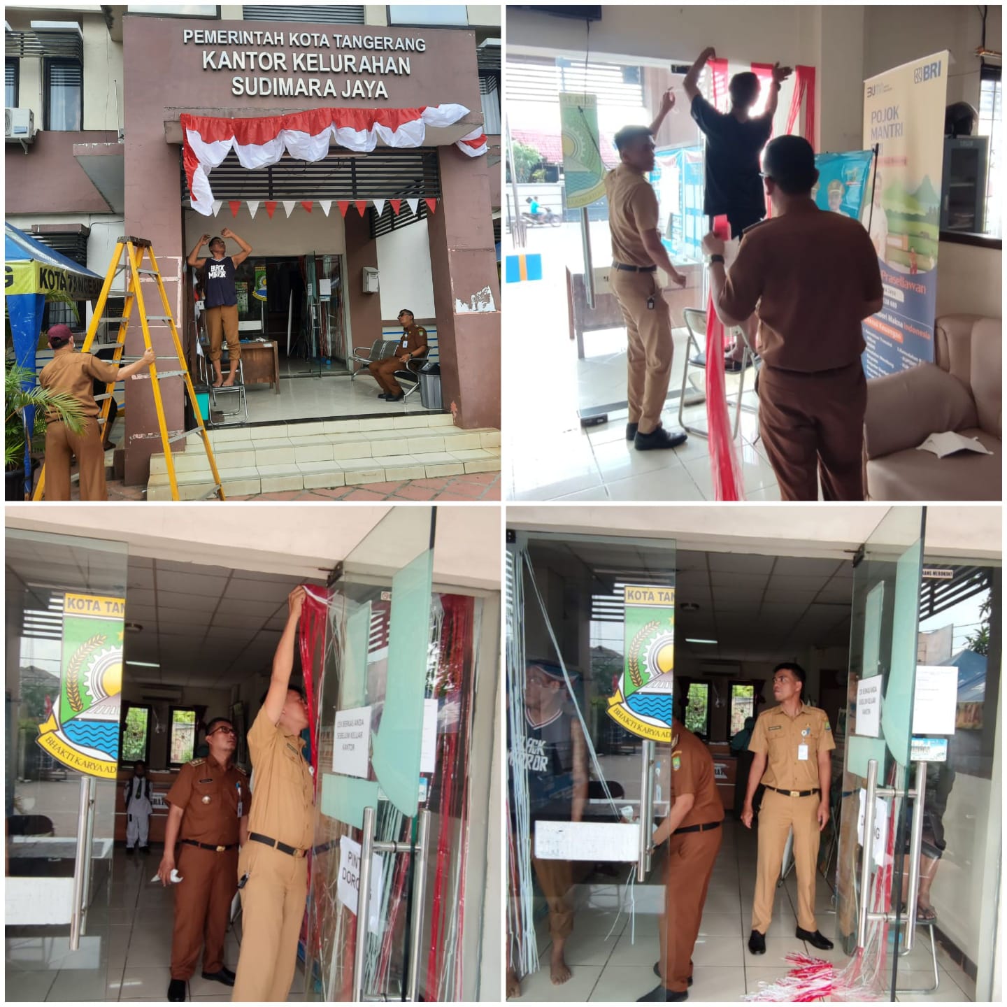 Kegiatan Pemasangan Dekorasi dalam Persiapan Menyambut HUT RI ke-77 di Kantor Kelurahan Sudimara Jaya