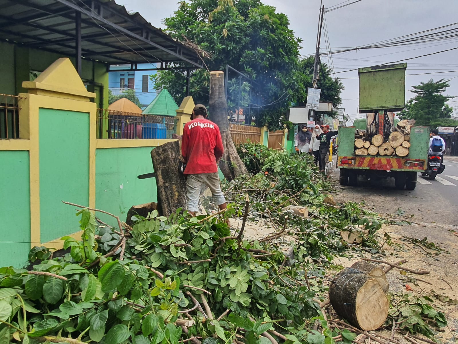 Monitoring Kegiatan Penopingan Pohon  oleh DLH Kota Tangerang di Depan Al Husna Kelurahan Paninggilan Utara