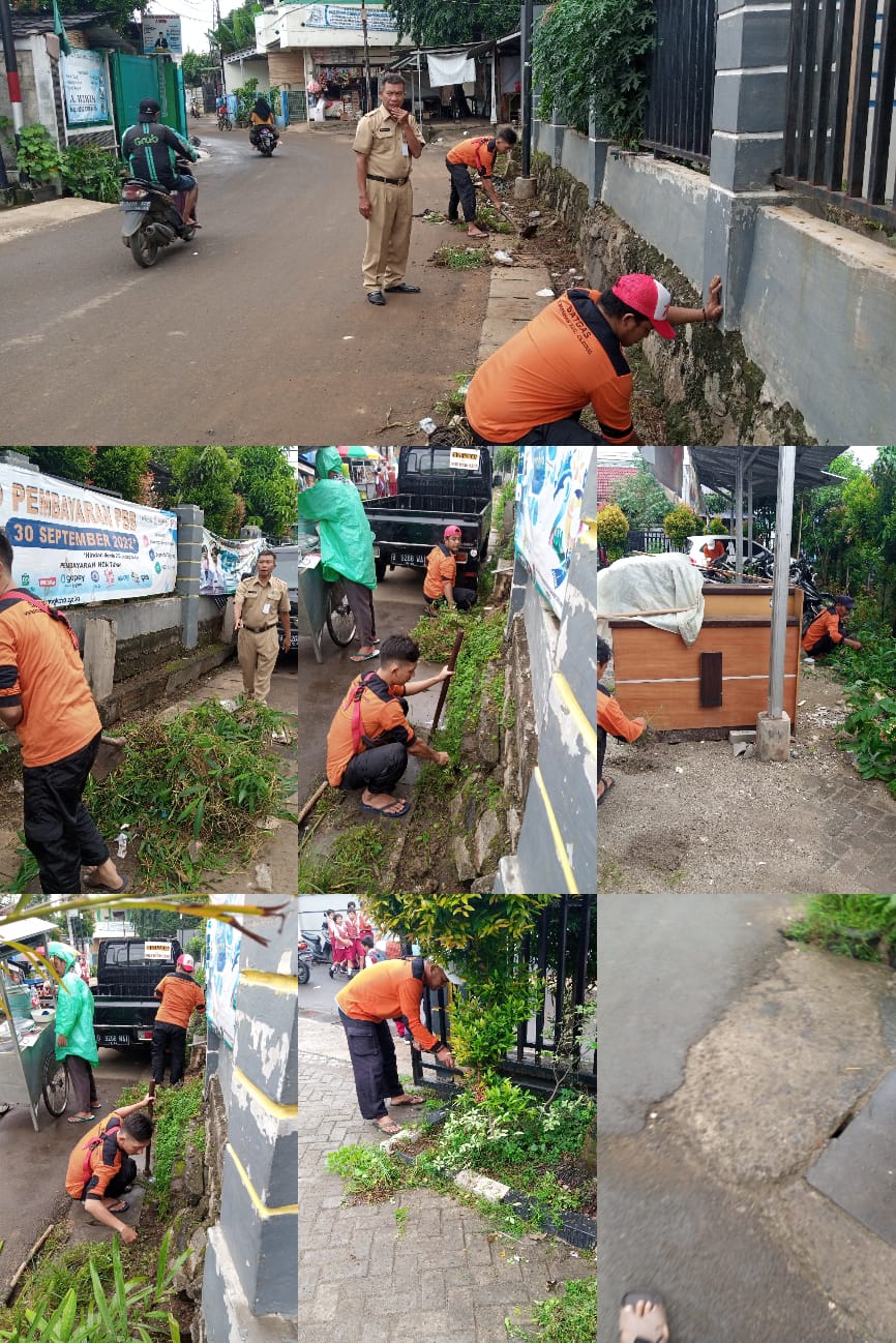 Kegiatan Perapihan Lingkungan oleh Satgas Kebersihan Kecamatan di Halaman Kantor Kelurahan Sudimara Jaya